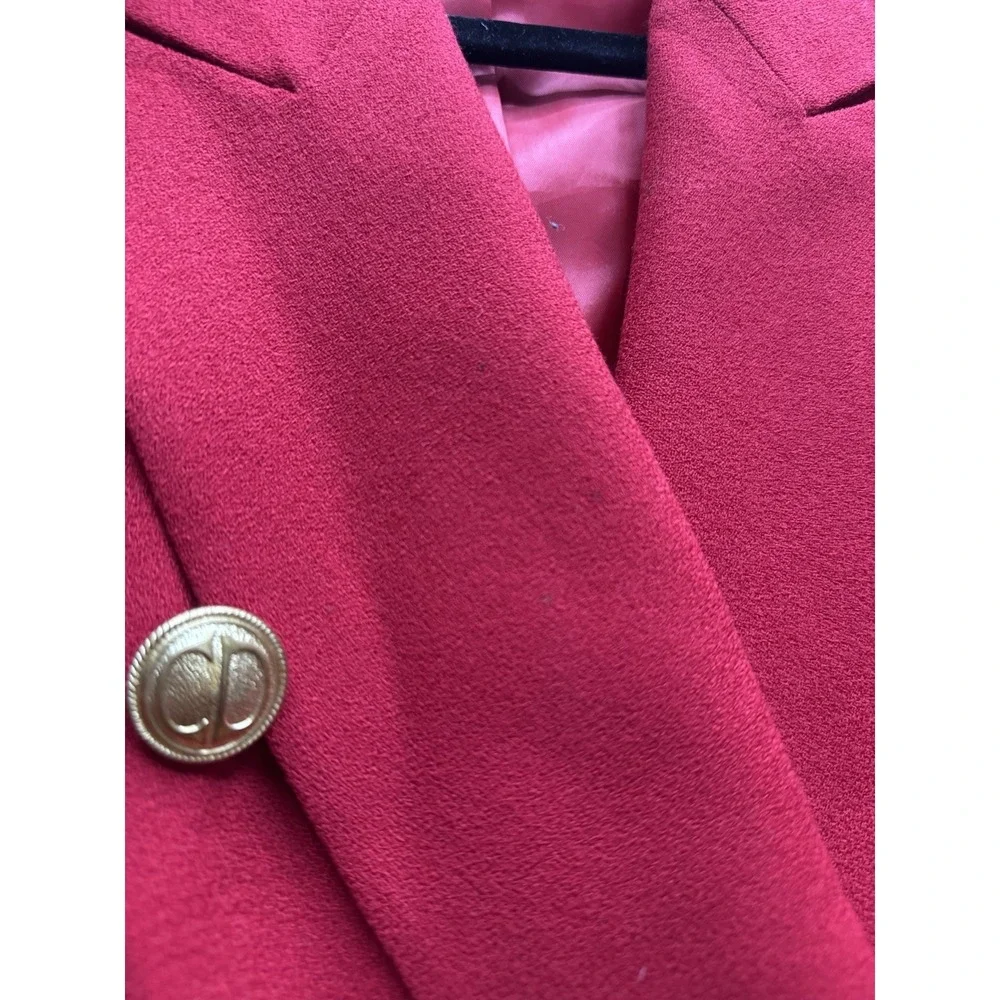 Vintage Christian Dior Red Double Breasted Blazer‎ Jacket Gold Logo Buttons